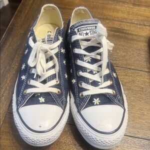 Converse Blue Sneakers with White Floral Pattern